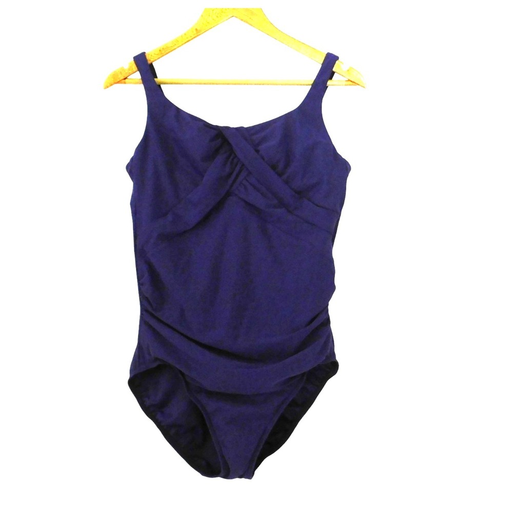 Lands End Purple Slendersuit Carmela One Piece Underwire Swimsuit 16